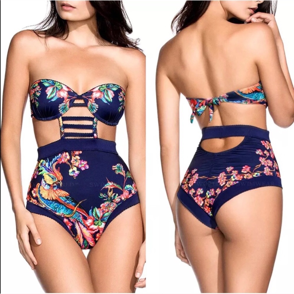 Sale ! Strapless Tropical Cut Out Monokini
